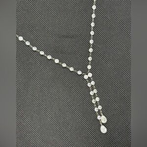 Elegant Silver Double Drop Necklace with Crystal Accents